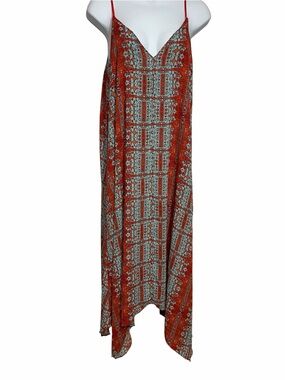 Eight Sixty Orange Light Blue Slip Maxi Dress Size Medium Flowy Hippie Summer